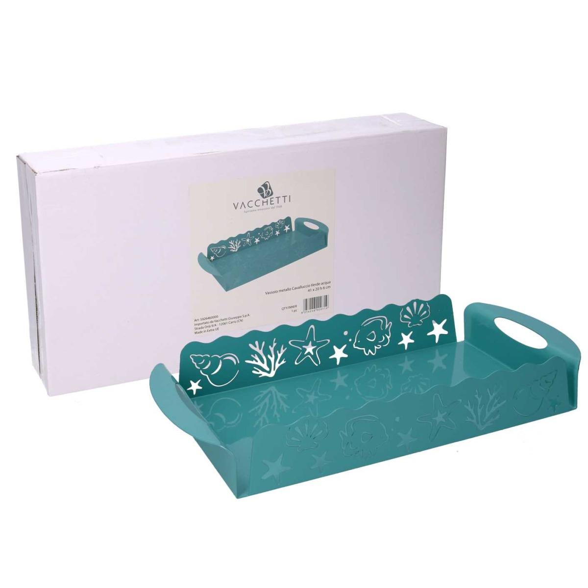 Vassoio Metallo Cavalluccio Verde Acquarettangolare cm.41x20h6 | Vacchetti