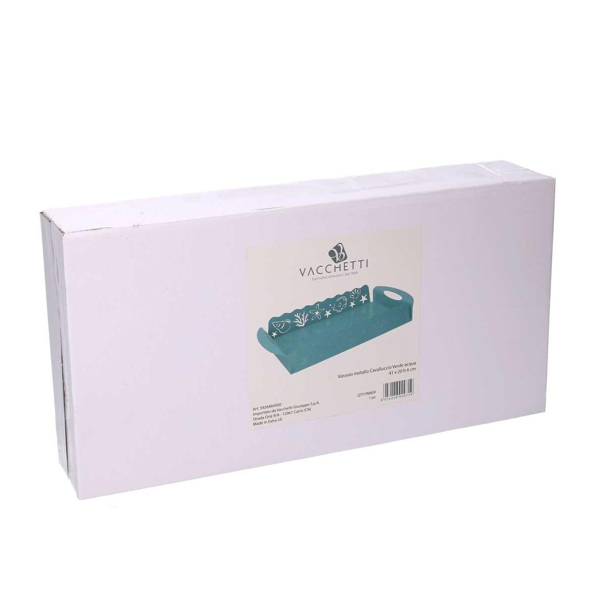 Vassoio Metallo Cavalluccio Verde Acquarettangolare cm.41x20h6 | Vacchetti