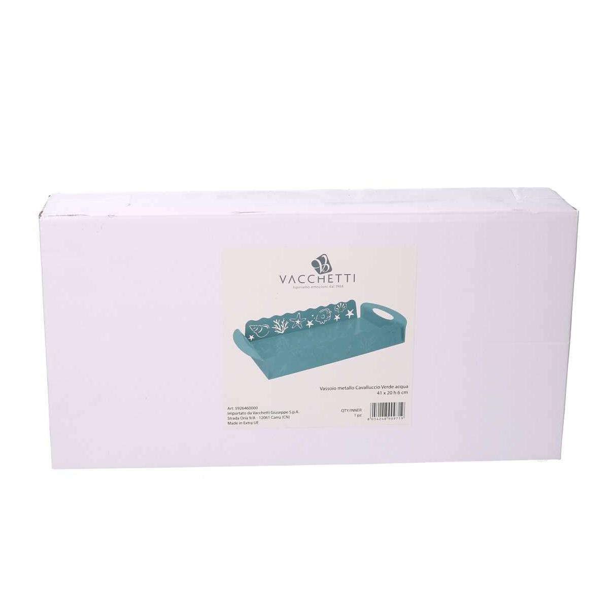 Vassoio Metallo Cavalluccio Verde Acquarettangolare cm.41x20h6 | Vacchetti