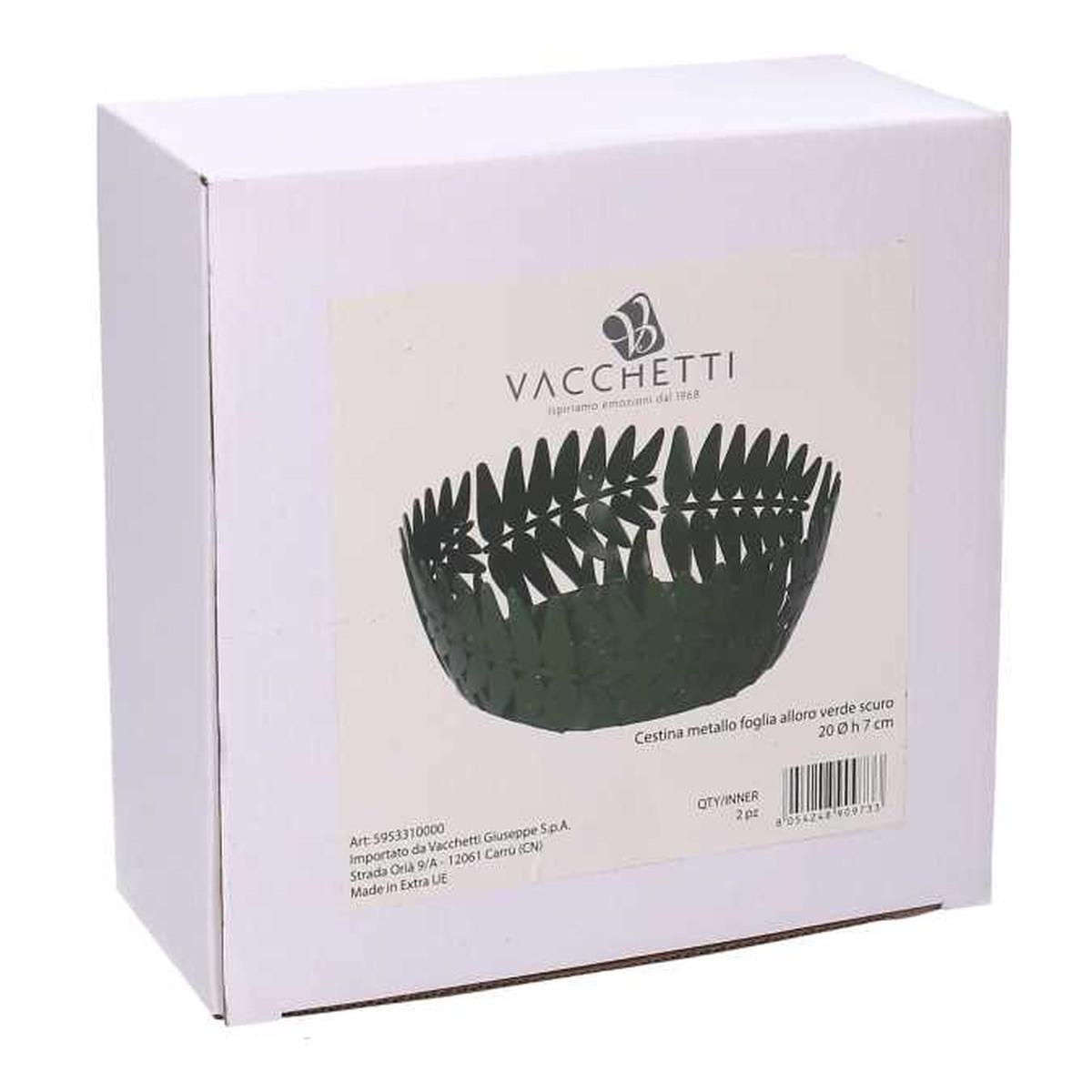 Cestino Metallo Foglia Alloro Verde Scuro Tondo cm.Ã?20xh7 | Vacchetti