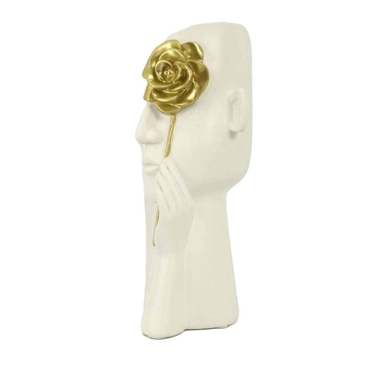 Portavaso Resina Viso Bianco Fiore Oro cm.13x13h27 | Vacchetti