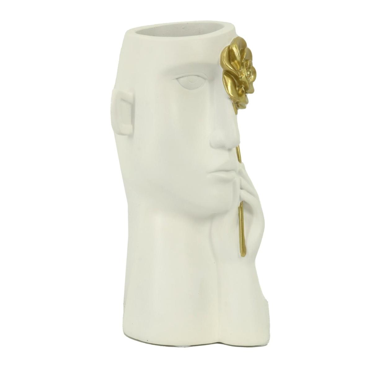 Portavaso Resina Viso Bianco Fiore Oro cm.13x13h27 | Vacchetti