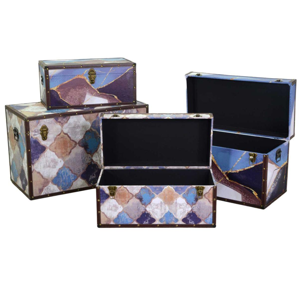 Baule Ecopelle Set pz.4 Blu Marocco Rettangolare cm.80x40h50 | Vacchetti