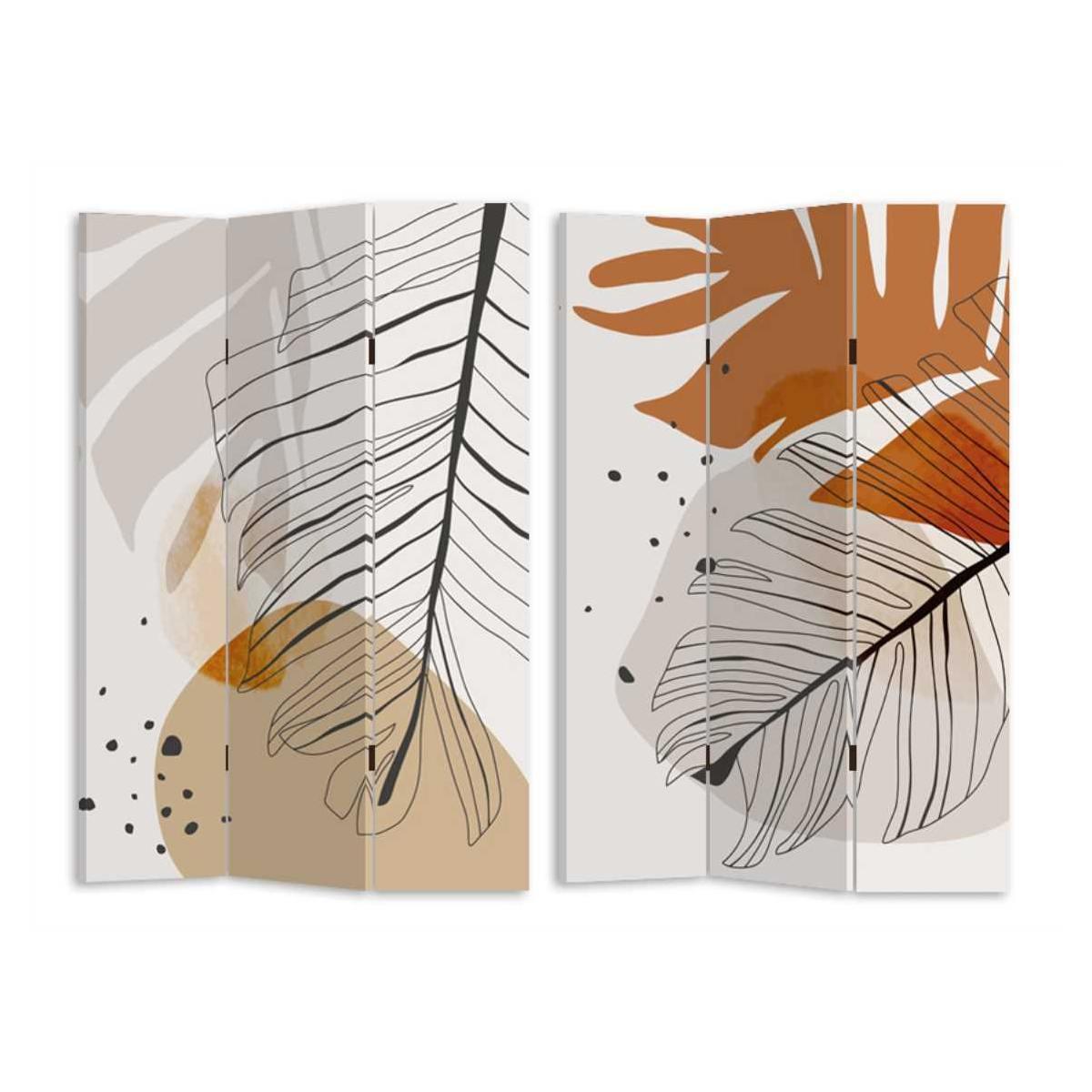 Paravento Stampa Foglie Beige Arancione3 Ante Rettangolare cm.120,6x2,5h180 | Vacchetti