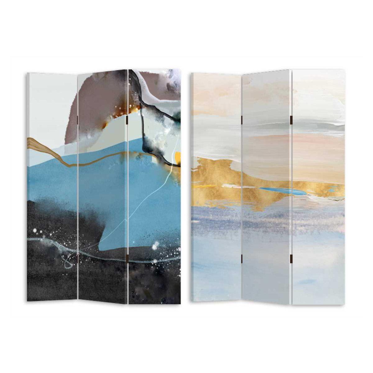 Paravento Stampa Astratto Azzurro 3 Ante Rettangolare cm.120,6x2,5h180 | Vacchetti