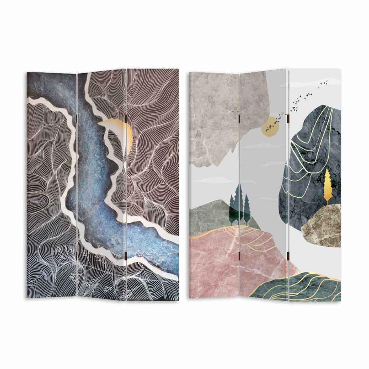 Paravento Stampa Effetto Colline Multicolor 3 Ante Rettangolare cm.120,6x2,5h180 | Vacchetti