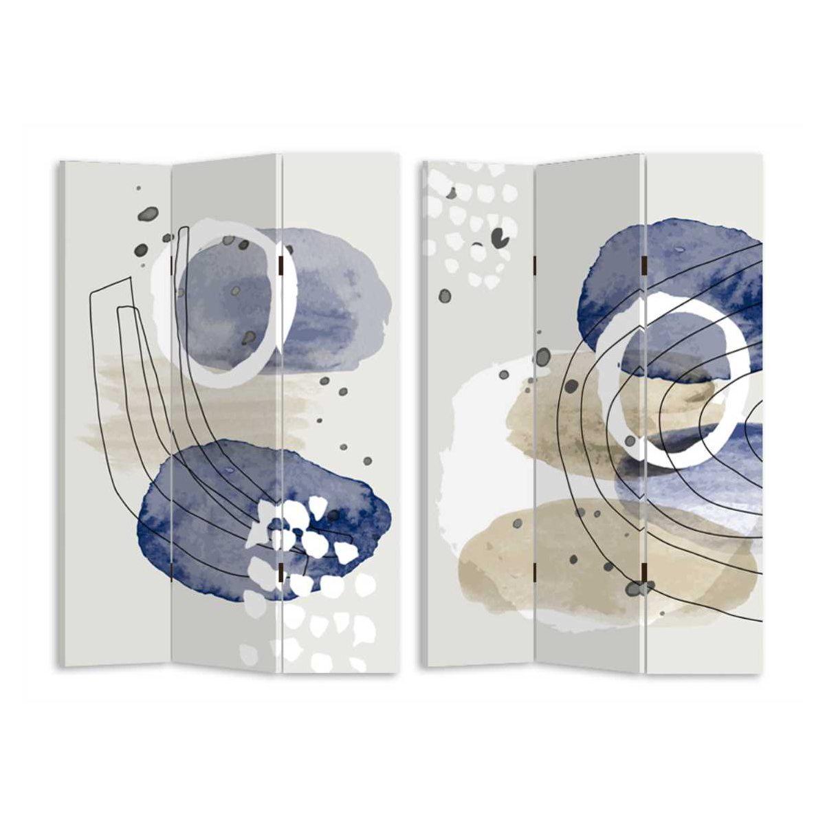 Paravento Stampa Cerchi Bianco Blu 3 Ante Rettangolare cm.120,6x2,5h180 | Vacchetti