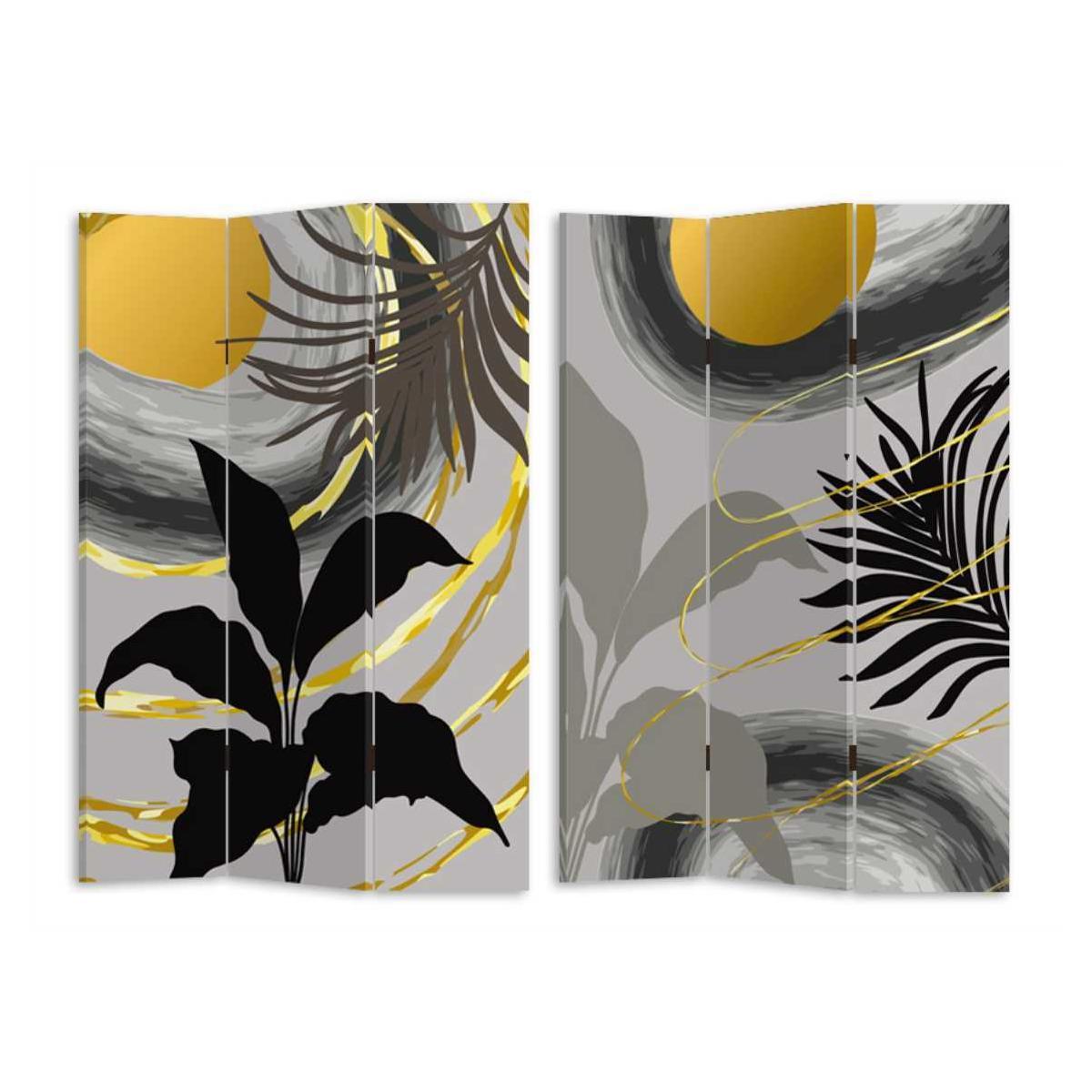 Paravento Stampa Foglie Grigio Oro 3 Ante Rettangolare cm.120,6x2,5h180 | Vacchetti