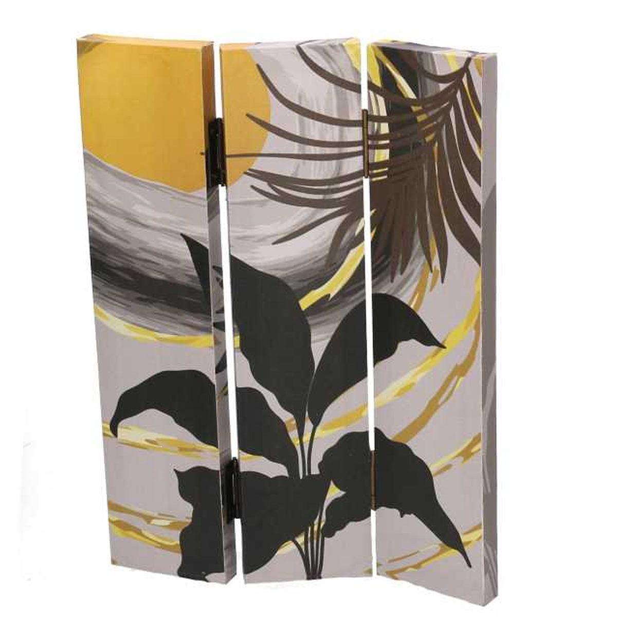 Paravento Stampa Foglie Grigio Oro 3 Ante Rettangolare cm.120,6x2,5h180 | Vacchetti