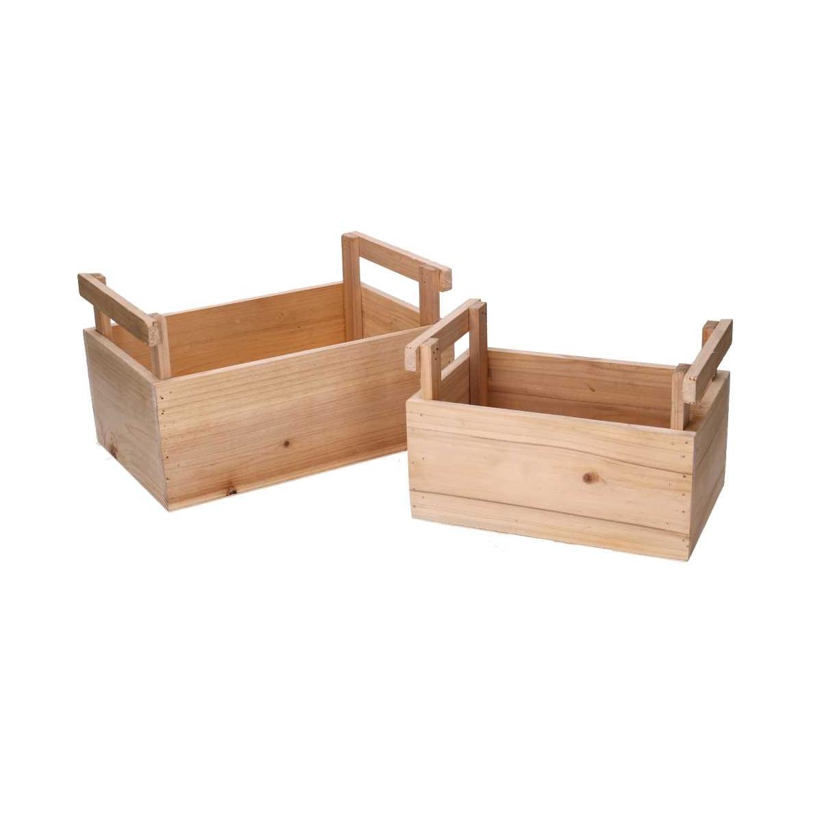 Cassetto Legno con Manici Set pz.2 Naturale Rettangolare cm.26,5x18h15 | Vacchetti