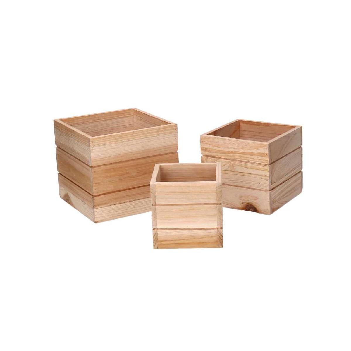 Cassetto Legno Set pz.3 Naturale Quadro cm.15,5x15,5h14 | Vacchetti