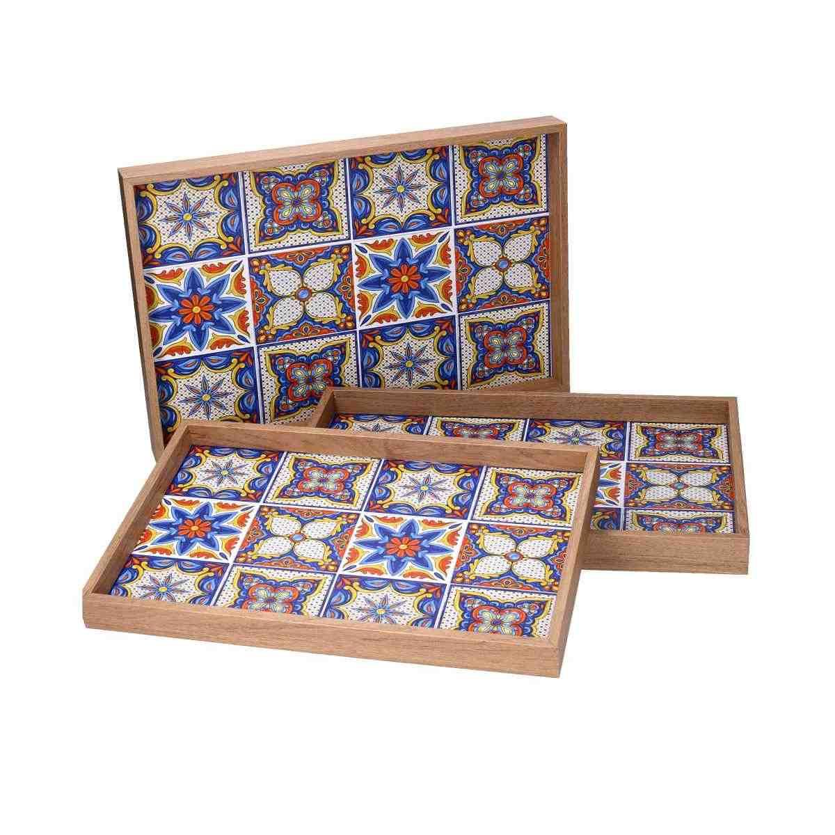 Vassoio Legno Set pz.3 Blu Bordo Naturale cm.45x30h4 | Vacchetti