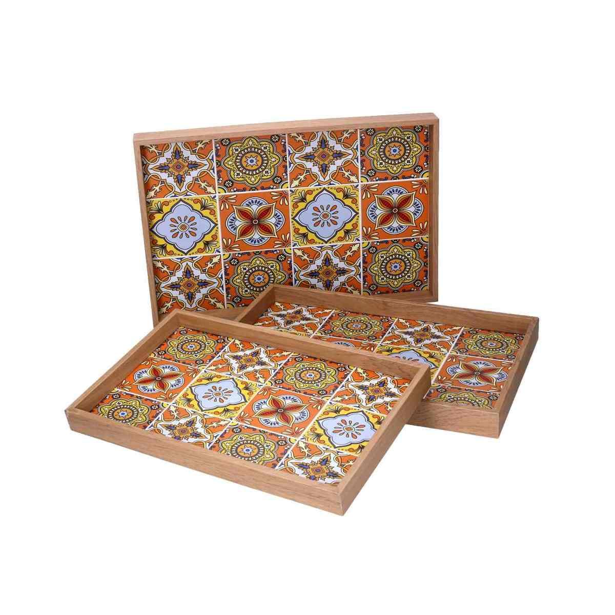 Vassoio Legno Set pz.3 Arancione Bordo Naturale cm.45x30h4 | Vacchetti