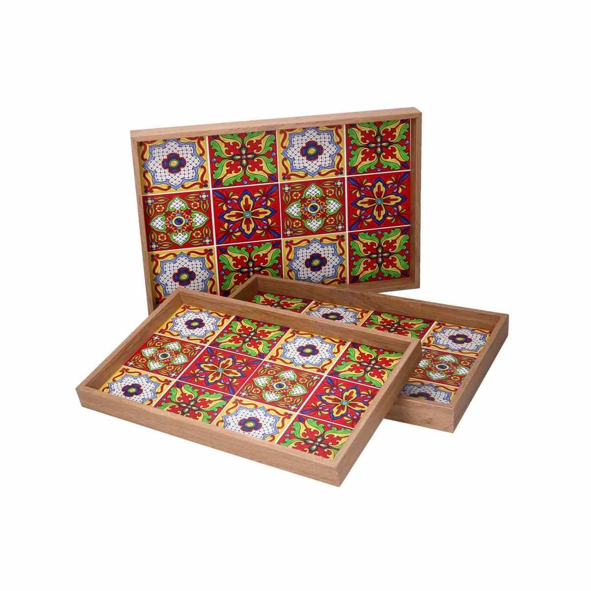 Vassoio Legno Set pz.3 Rosso Bordo Naturale cm.45x30h4 | Vacchetti