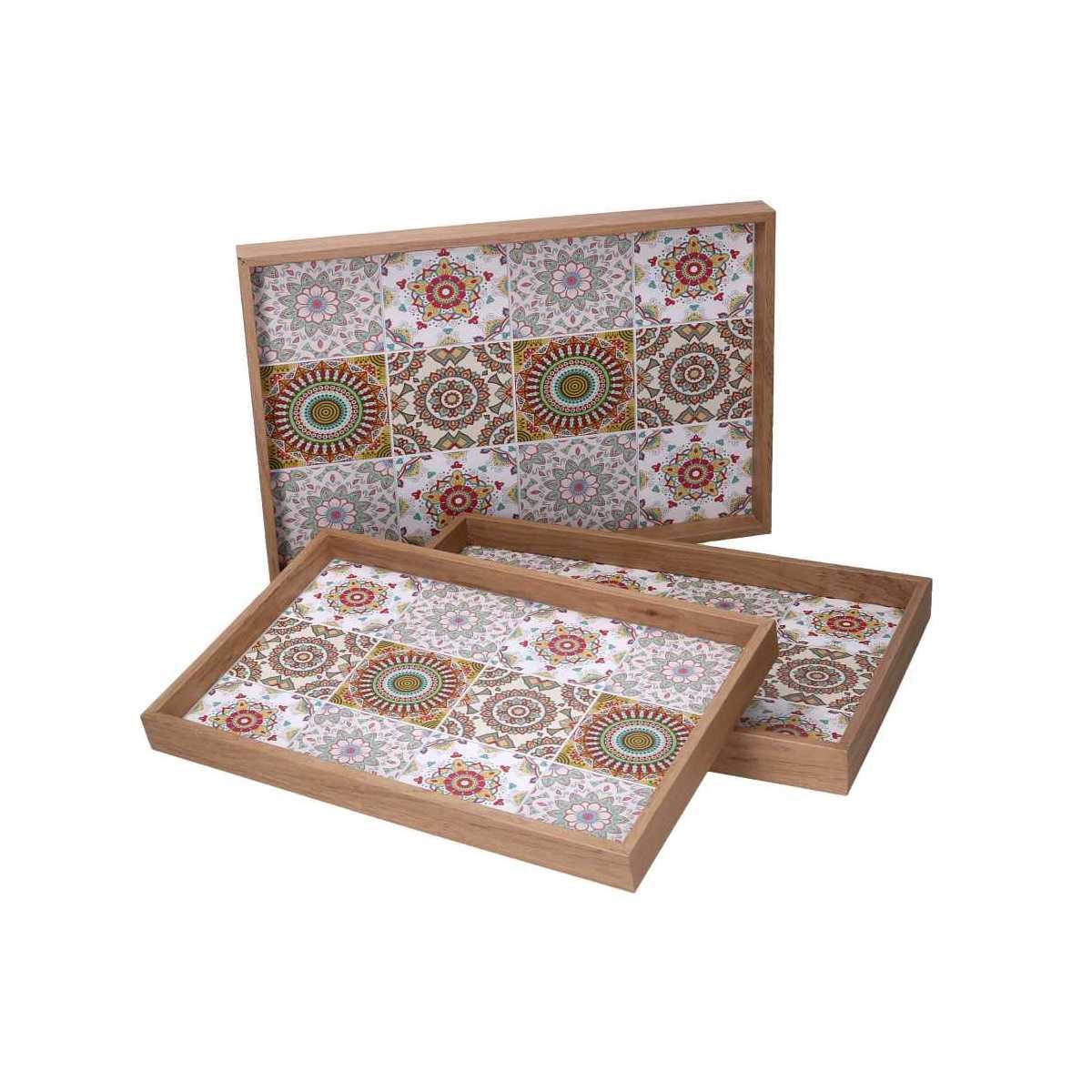 Vassoio Legno Set pz.3 Crema Bordo Naturale cm.45x30h4 | Vacchetti