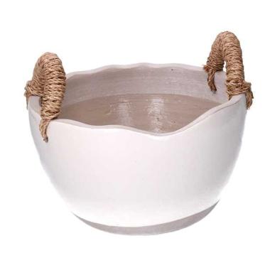 Portavaso Ceramica Bianco Con Maniglie Cm.Ø25,5H15