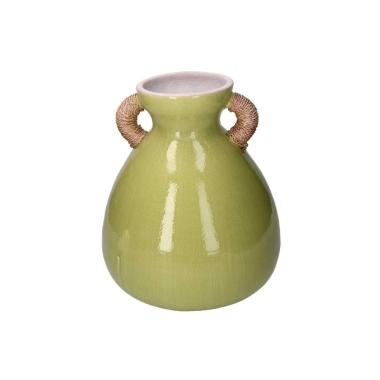 Vaso Ceramica Verde Con Maniglie Cm.Ø28/30,5H33