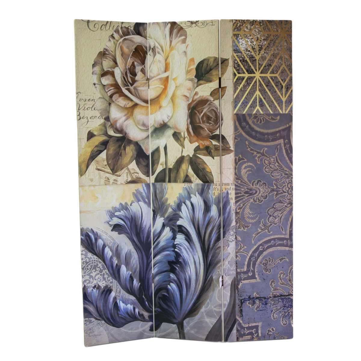 Paravento Stampa Fiori Blu Tre Ante cm.120,6x2,5h180 | Vacchetti