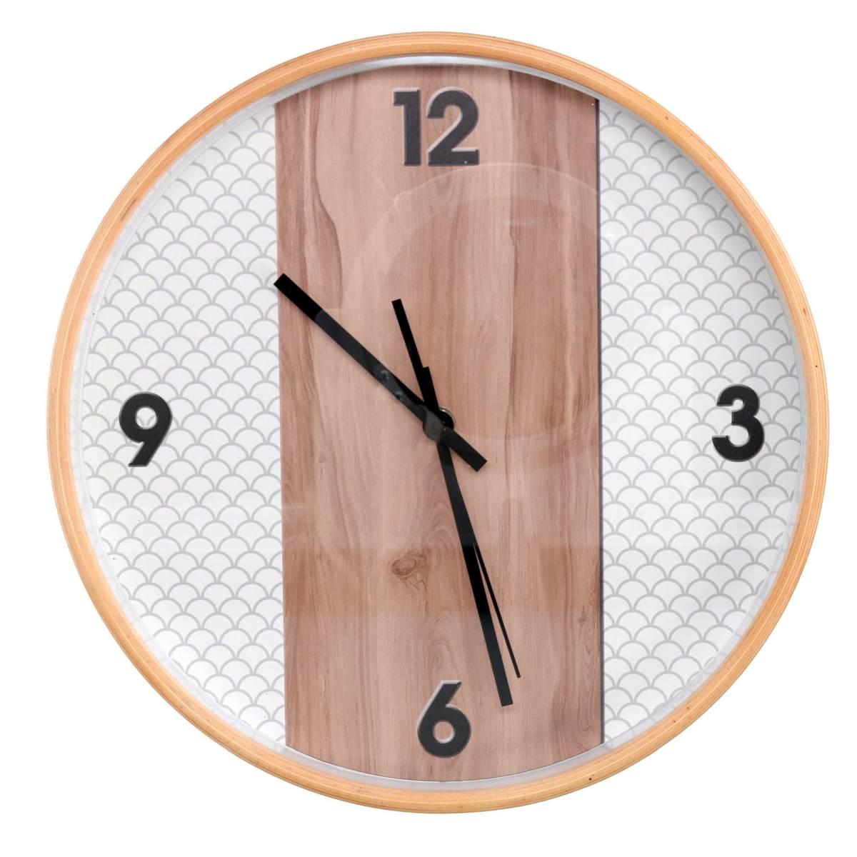 Orologio Legno Naturale e Bianco Tondo cm.Ã?32h4,8 | Vacchetti