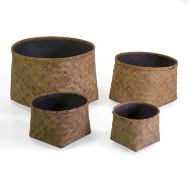 Portavaso Cemento Bambu' Set Pz.4 Naturale Tondo Cm.Ø63H47