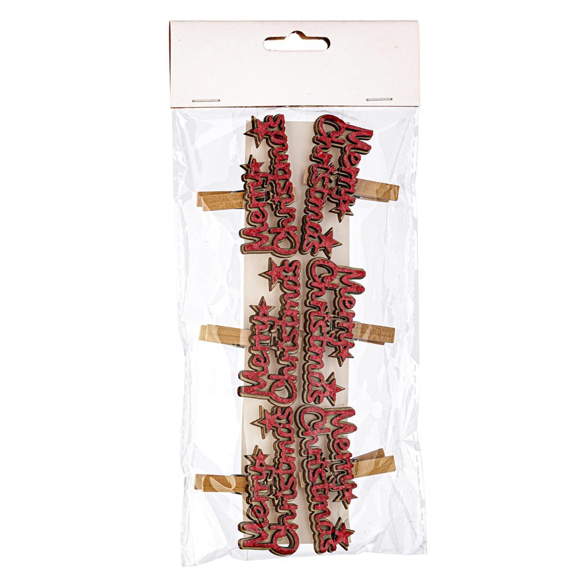 Molletta Natale Legno Merry Chirstmas Set pz.6 |Bizzotto