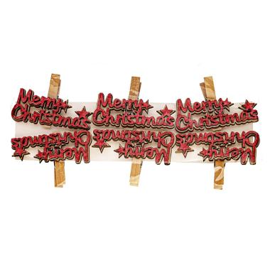 Molletta Natale Legno Merry Chirstmas Set pz.6 |Bizzotto