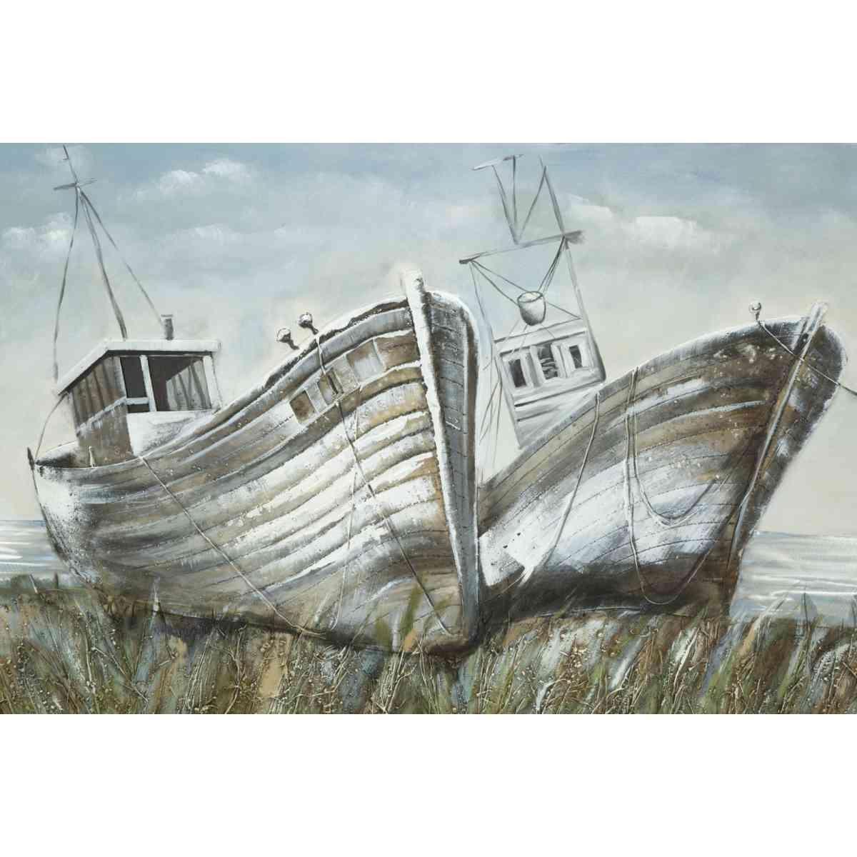 Quadro Dipinto Su Tela Barche cm.120x3,7x80