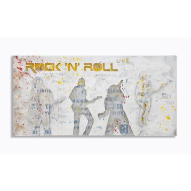 Quadro Dipinto Su Tela Rock N Roll cm.120x3x60