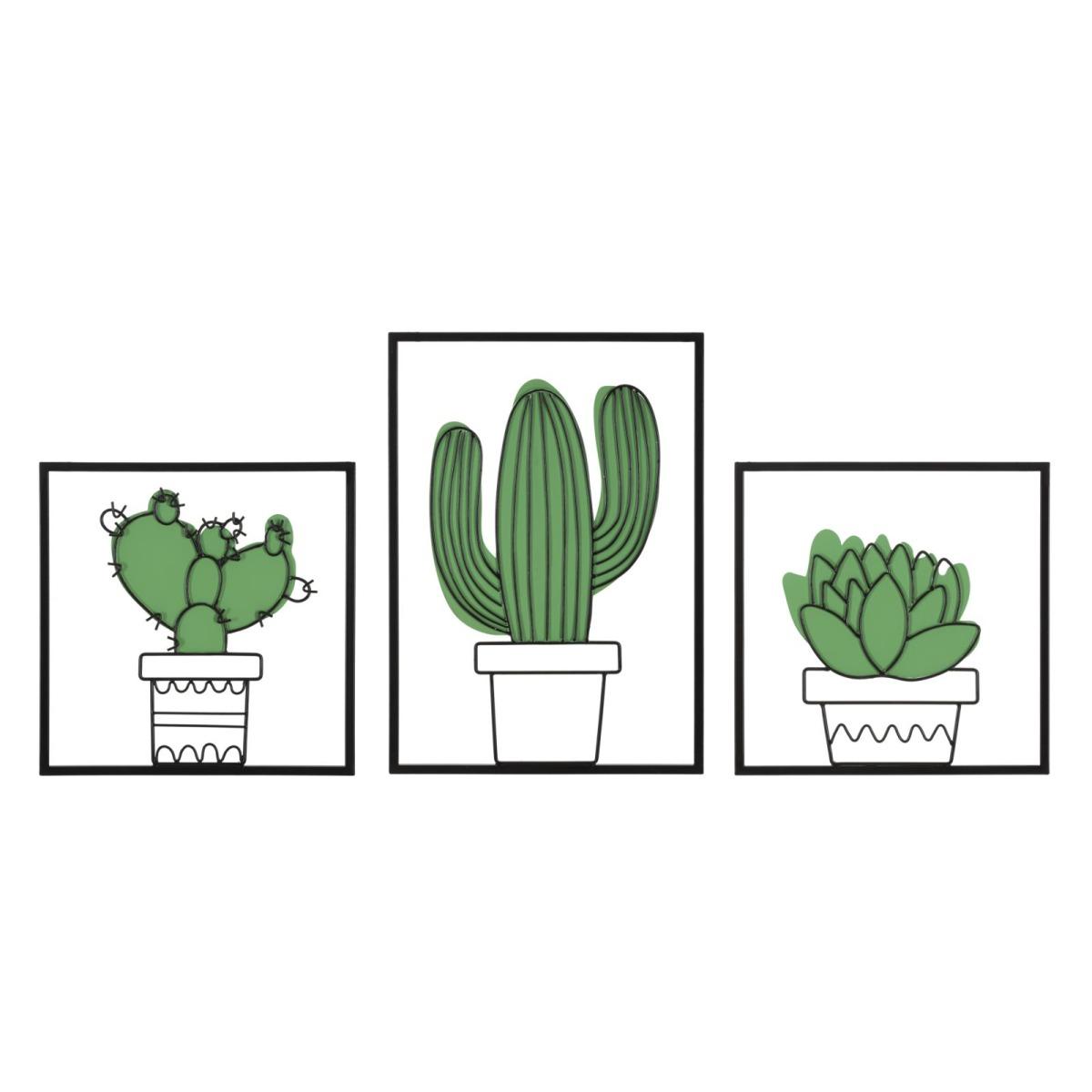 Quadro Pannello Da Muro Cactus Set pz.3 cm.33x1,3x46,5 cm.33x1,3x33 |Mauro Ferretti