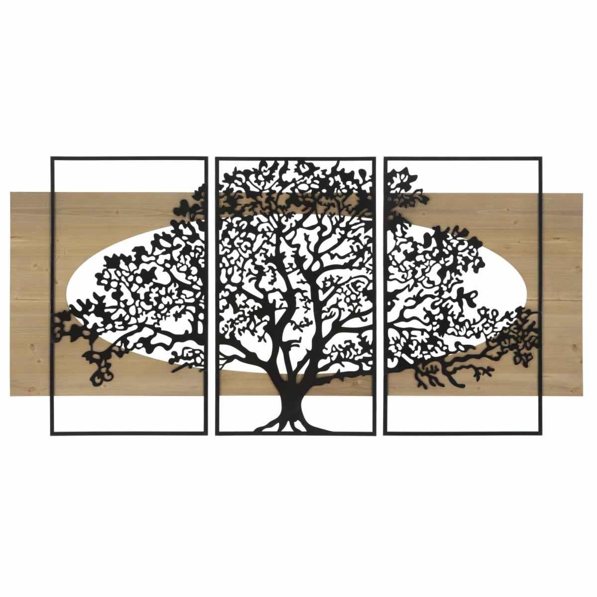 Quadro Pannello Tree Ferro e Wood Set 3Pz cm.176x2x90 | Mauro Ferretti
