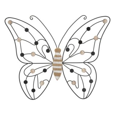 Quadro Pannello In Ferro E Legno Butterfly cm.39,5x1,5x33,5