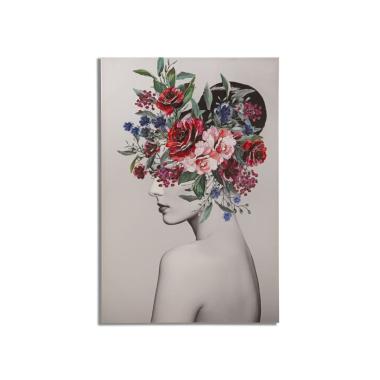 Quadro Stampa Dipinta Lady Flower mod.A cm.80x2,8x120