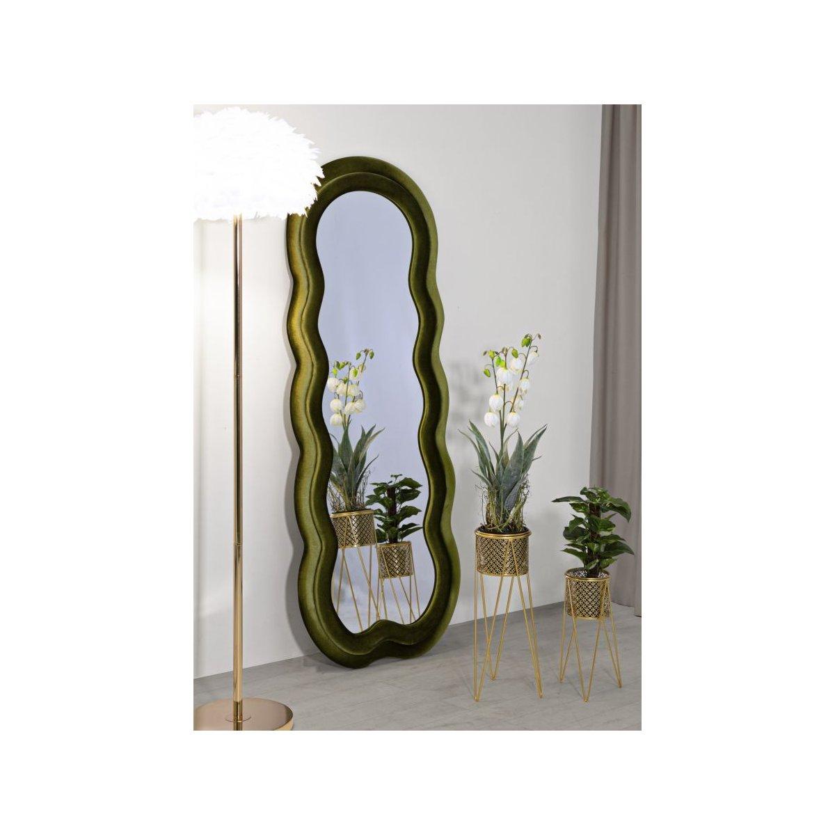 Specchio Da Muro Miki Velluto Verde cm.60x4x160 Misura Specchio cm.39x135 | Mauro Ferretti