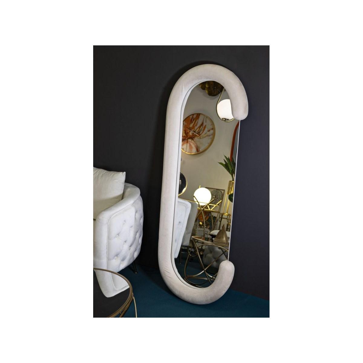 Specchio Da Muro Chantal Velluto Crema cm.60x7x160 Misura Specchio cm.45x140