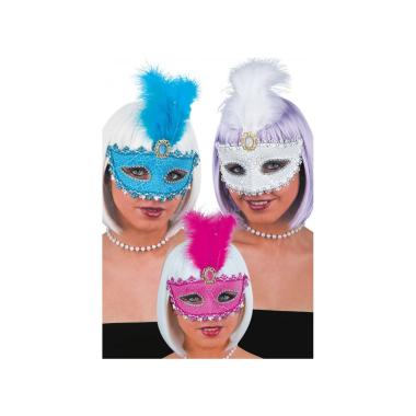 Maschera Dama PVC con Piuma 3 Colori