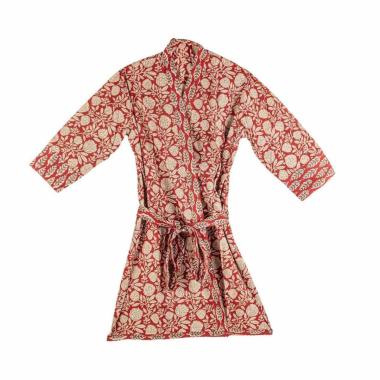 Kimono Lorient Rosso Con Foglia-Fiore Gran