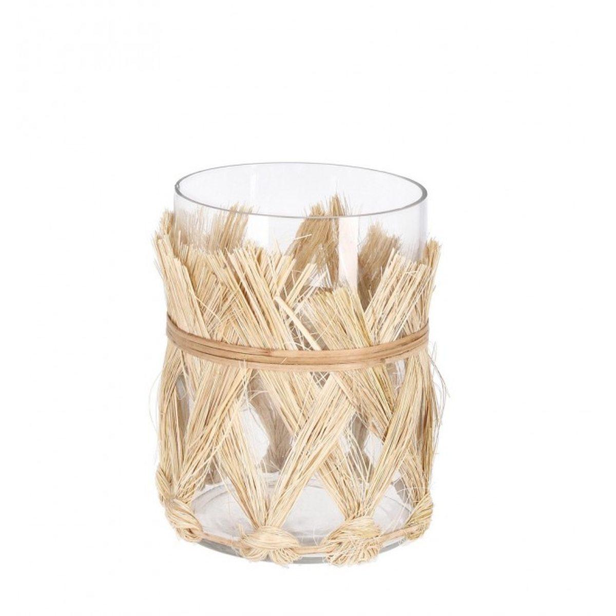 Vaso Vetro Zhob con Rattan Naturale cm.14 | Bizzotto