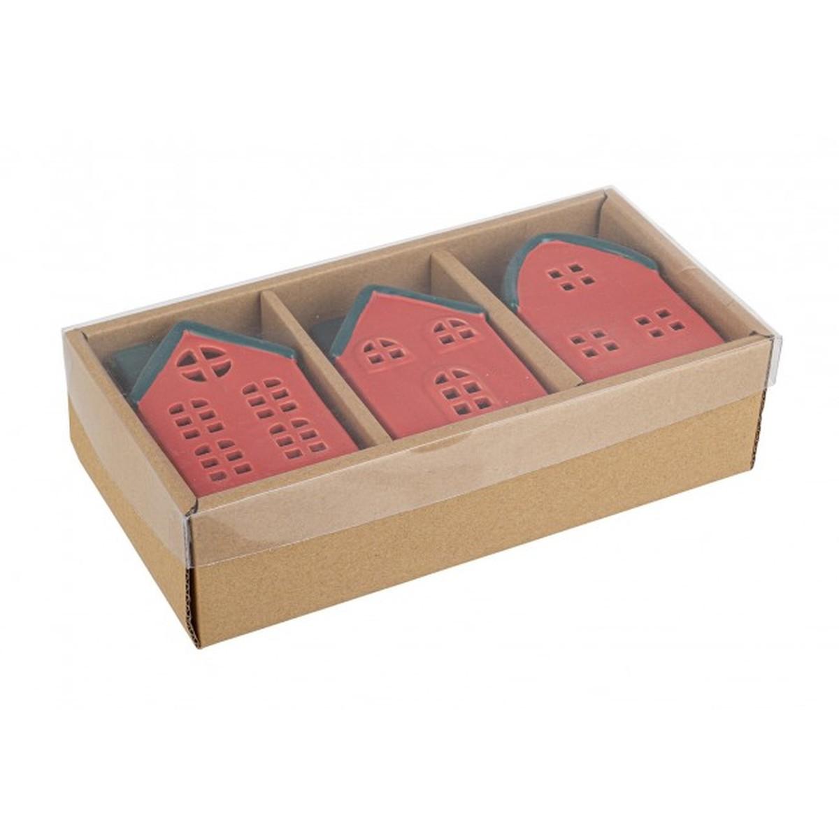 Casetta con LED Dickens Rosso Set. 3 Pezzi | Bizzotto