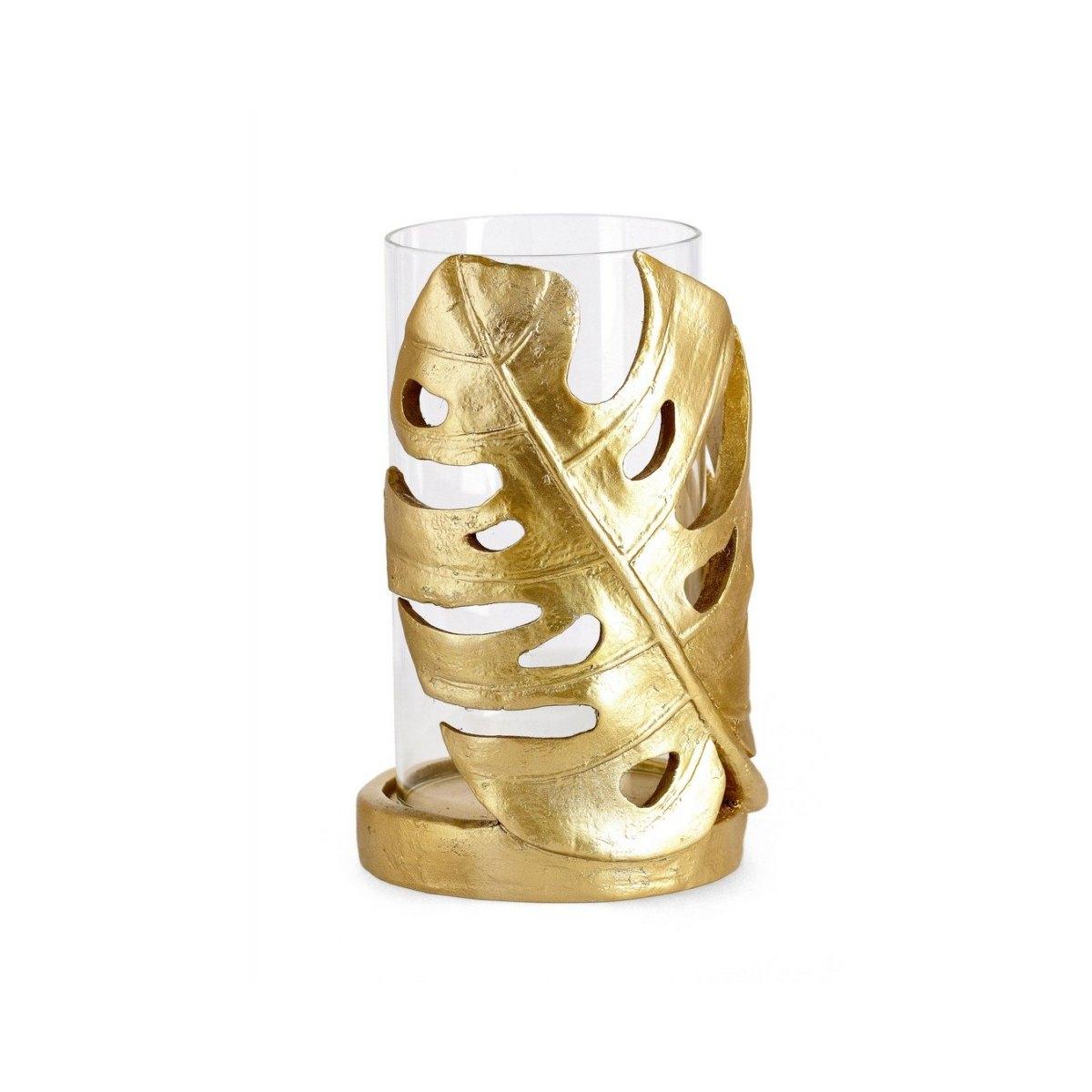 Portacandela Palong Foglia Monstera Oro cm.H23 | Bizzotto