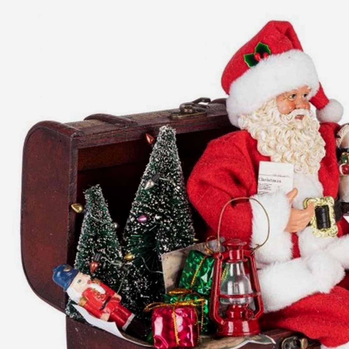 Babbo Natale Denzel Seduto Rosso Con Valigia cm.19x24 |Bizzotto