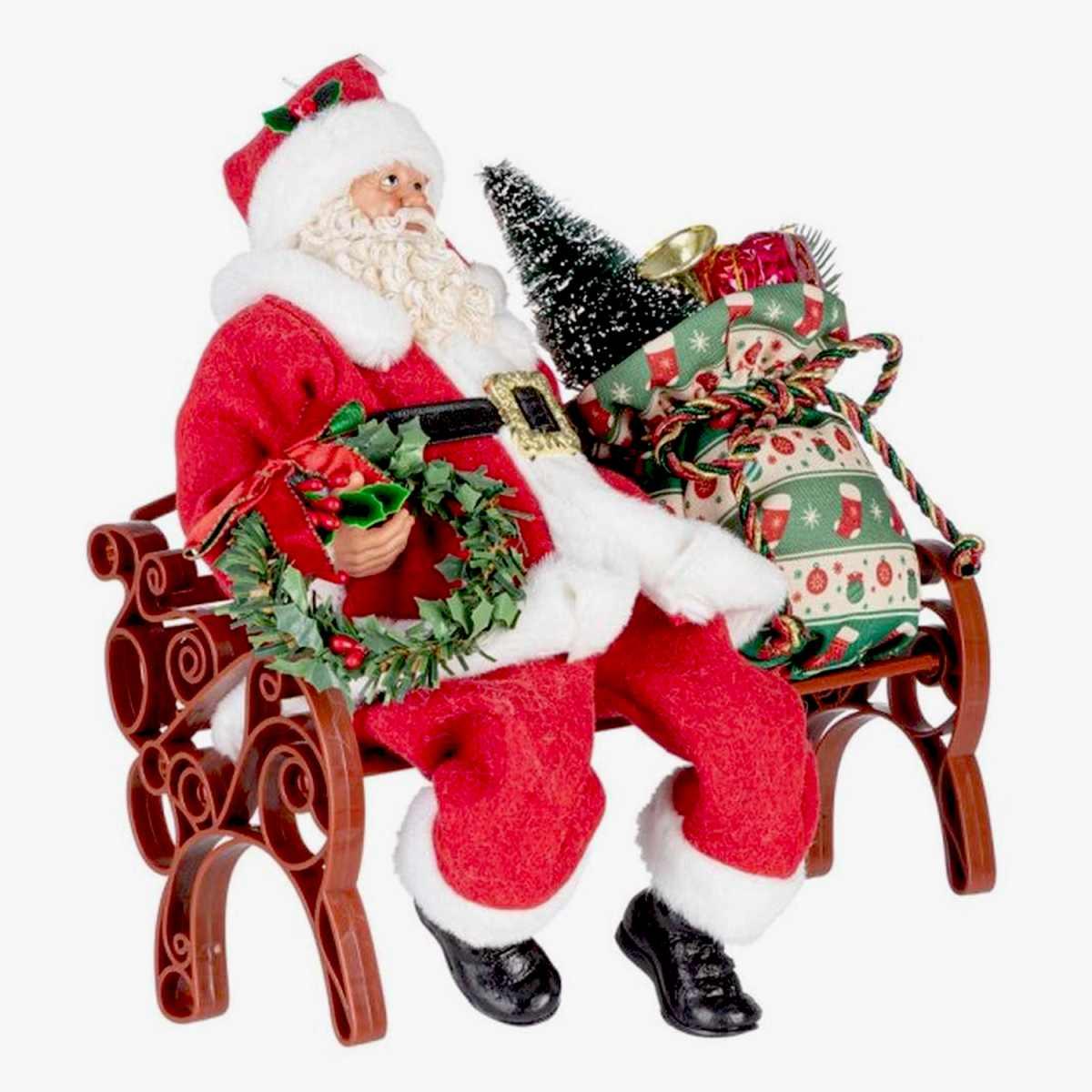 Babbo Natale Denzel Seduto Abito Rosso Con Panchina cm.27x22 |Bizzotto