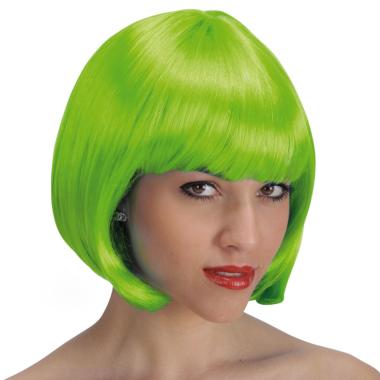 Parrucca verde caschetto liscia con frangia
