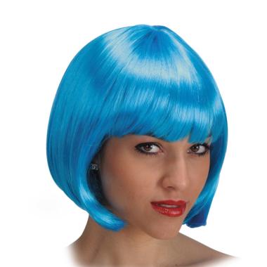 Parrucca Caschetto Pin-Up Azzurra con Frangia