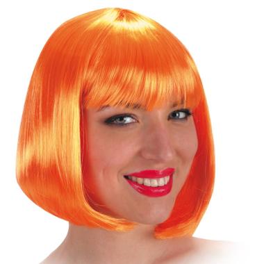Parrucca Caschetto Pin-Up Arancione Liscia con Frangia
