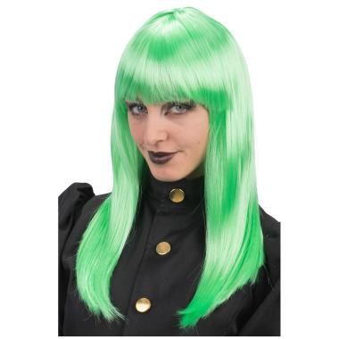 Parrucca Verde Lunga e Liscia con Frangia