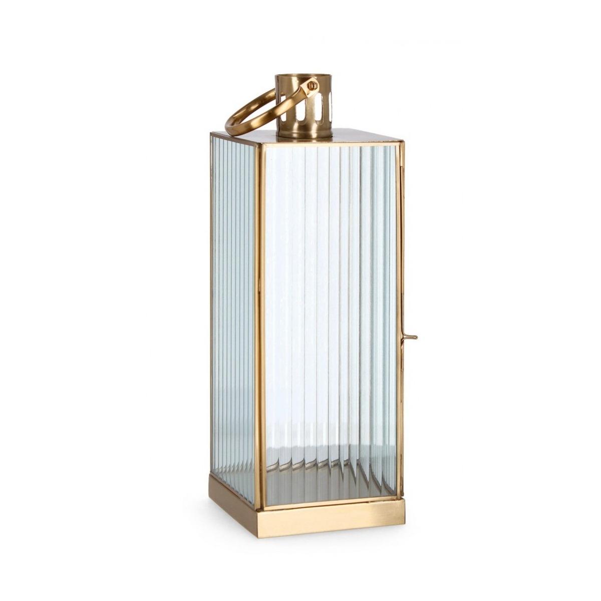Lanterna Tehri 1 Manico Righe Trasp Oro cm.H39 | Bizzotto