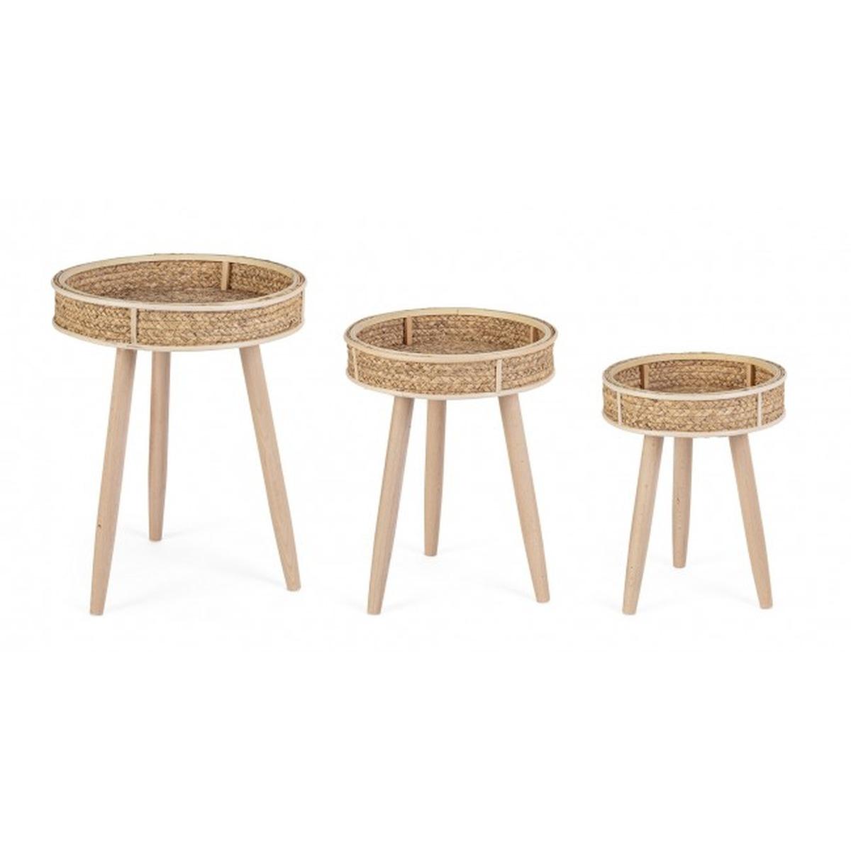 Tavolino Set pz.3 Clevon Tondo Naturale | Bizzotto