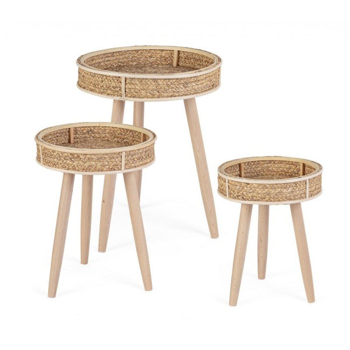Tavolino Set pz.3 Clevon Tondo Naturale | Bizzotto