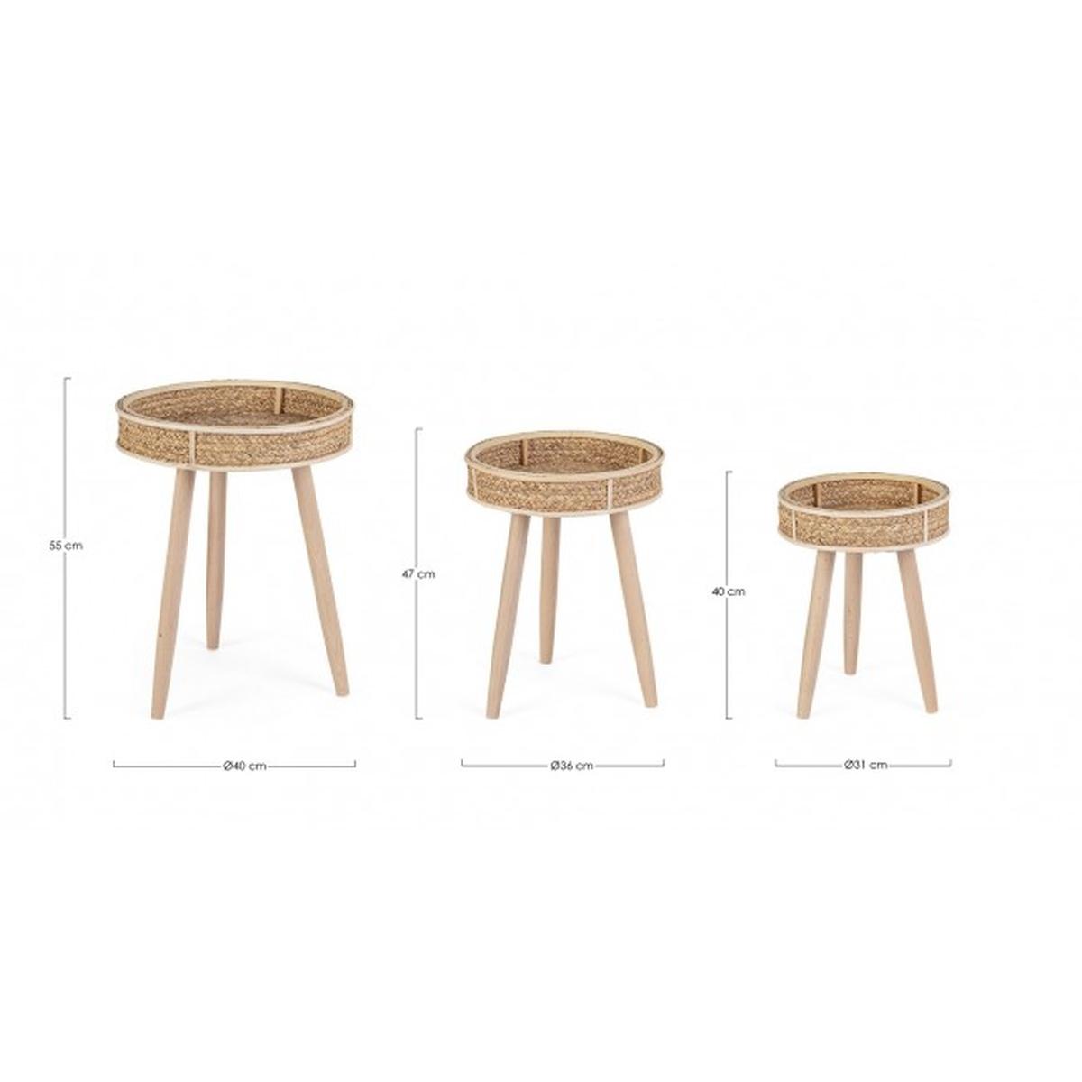 Tavolino Set pz.3 Clevon Tondo Naturale | Bizzotto