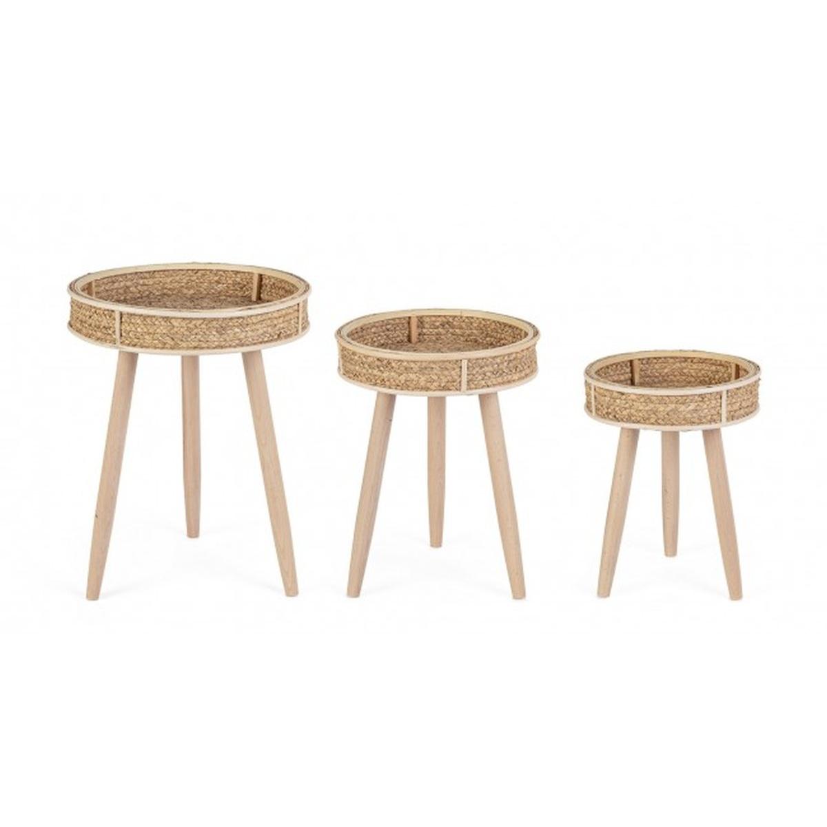 Tavolino Set pz.3 Clevon Tondo Naturale | Bizzotto